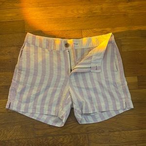 purple striped linen shorts